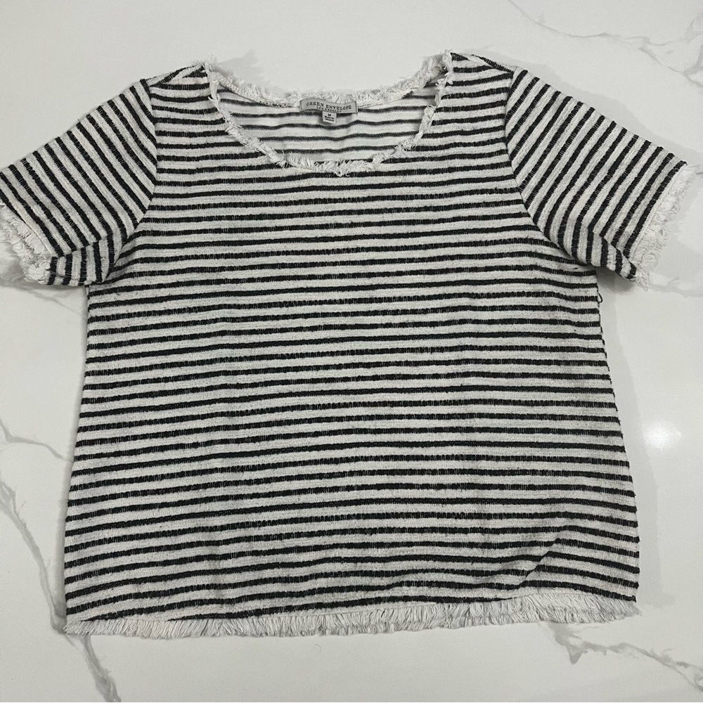 Green Envelope - Los Angeles, size medium striped shirt.